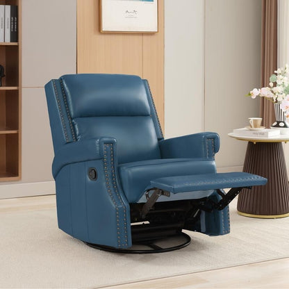 Fauteuil inclinable à bascule manuel en cuir véritable avec base pivotante en métal à 360 degrés