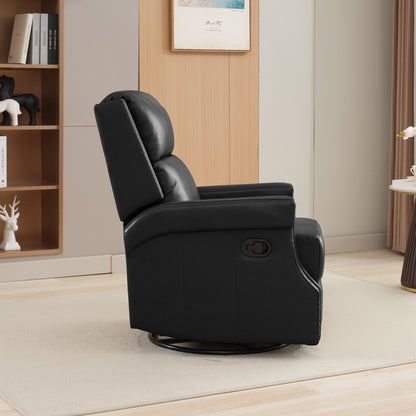 Fauteuil inclinable à bascule manuel en cuir véritable avec base pivotante en métal à 360 degrés