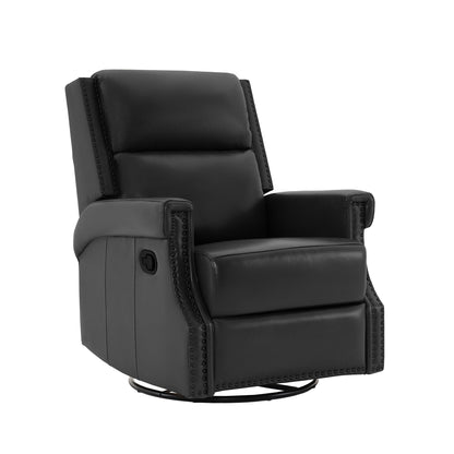 Fauteuil inclinable à bascule manuel en cuir véritable avec base pivotante en métal à 360 degrés