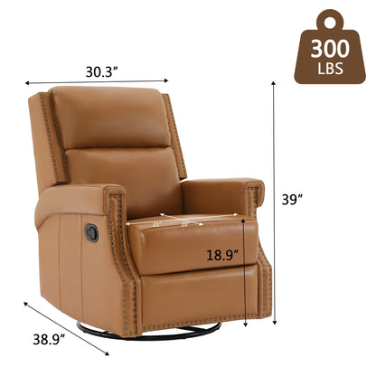 Fauteuil inclinable à bascule manuel en cuir véritable avec base pivotante en métal à 360 degrés