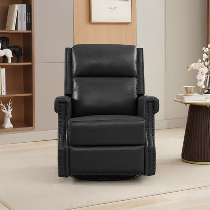 Fauteuil inclinable à bascule manuel en cuir véritable avec base pivotante en métal à 360 degrés