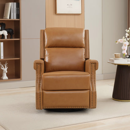 Fauteuil inclinable à bascule manuel en cuir véritable avec base pivotante en métal à 360 degrés