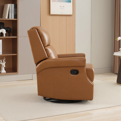 Fauteuil inclinable à bascule manuel en cuir véritable avec base pivotante en métal à 360 degrés