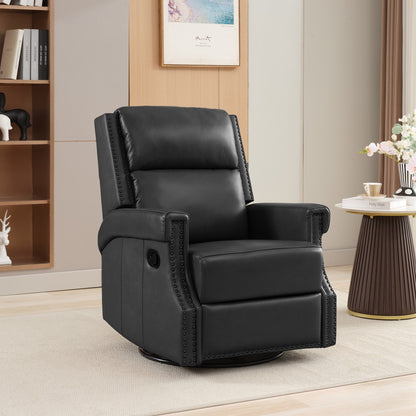 Fauteuil inclinable à bascule manuel en cuir véritable avec base pivotante en métal à 360 degrés