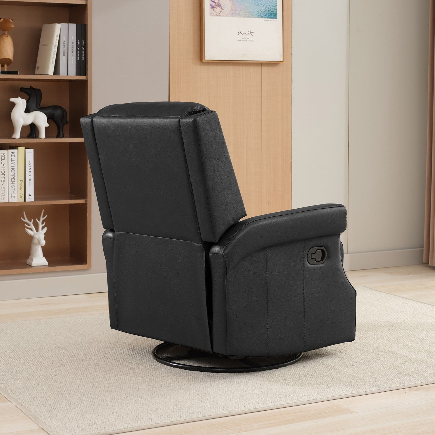 Fauteuil inclinable à bascule manuel en cuir véritable avec base pivotante en métal à 360 degrés
