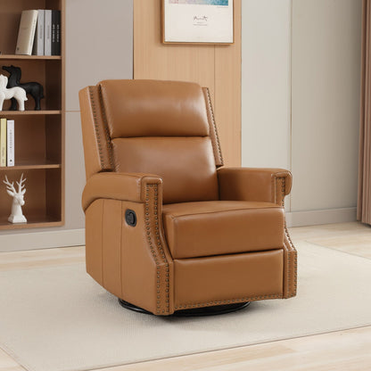 Fauteuil inclinable à bascule manuel en cuir véritable avec base pivotante en métal à 360 degrés