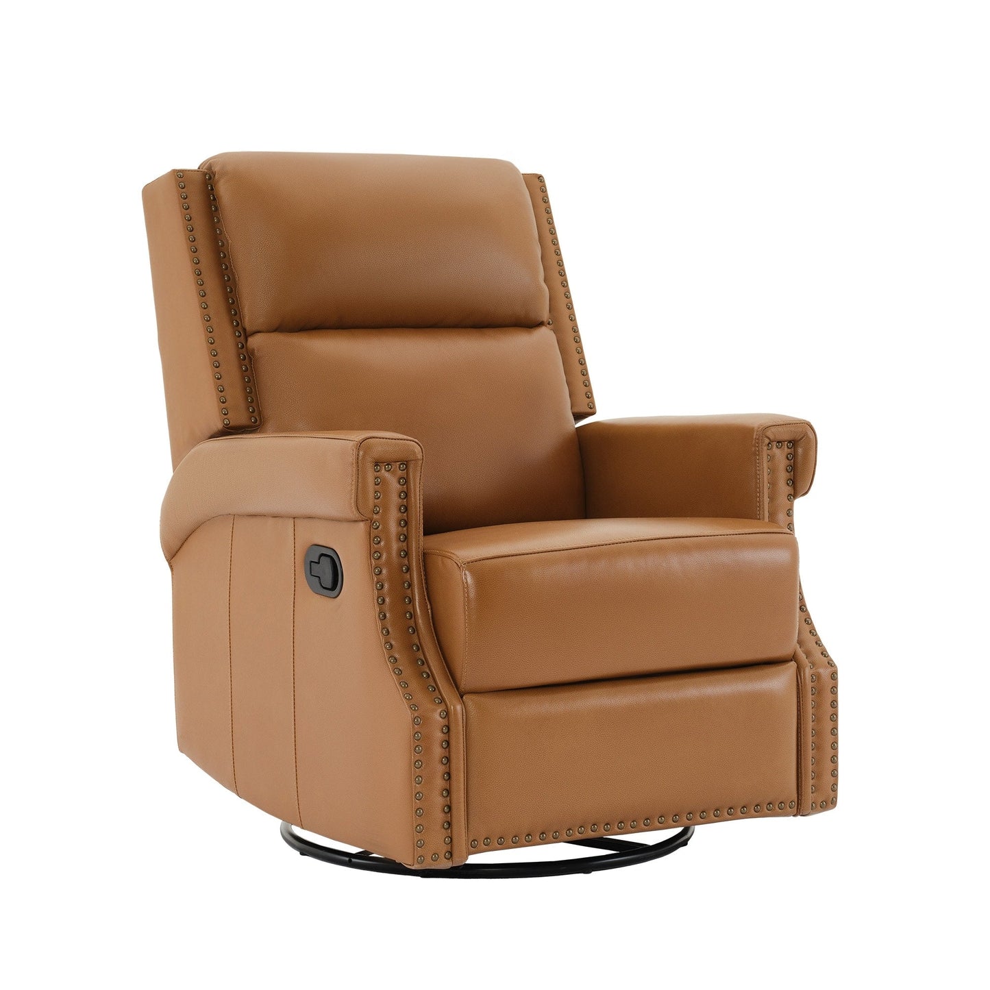 Fauteuil inclinable à bascule manuel en cuir véritable avec base pivotante en métal à 360 degrés