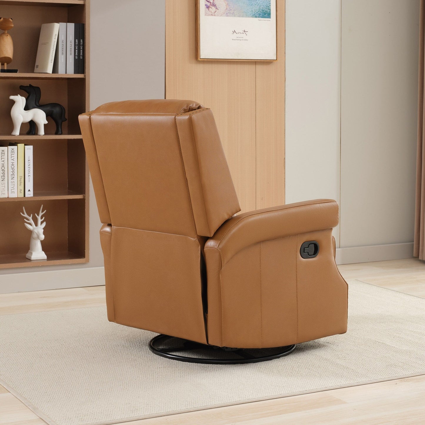 Fauteuil inclinable à bascule manuel en cuir véritable avec base pivotante en métal à 360 degrés