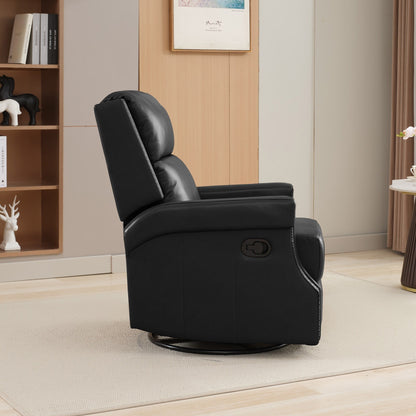 Fauteuil inclinable à bascule manuel en cuir véritable avec base pivotante en métal à 360 degrés