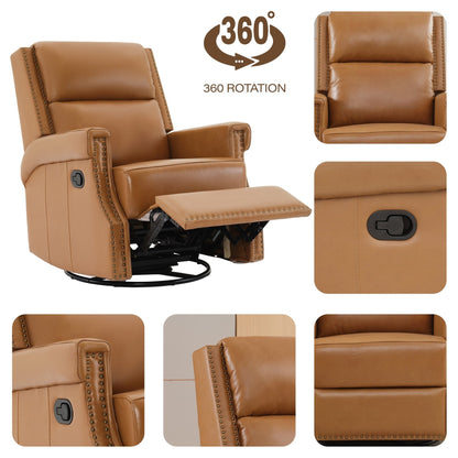 Fauteuil inclinable à bascule manuel en cuir véritable avec base pivotante en métal à 360 degrés