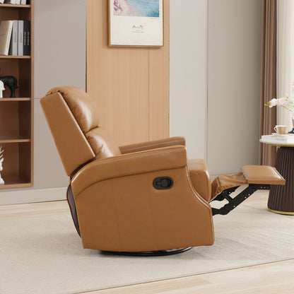 Fauteuil inclinable à bascule manuel en cuir véritable avec base pivotante en métal à 360 degrés
