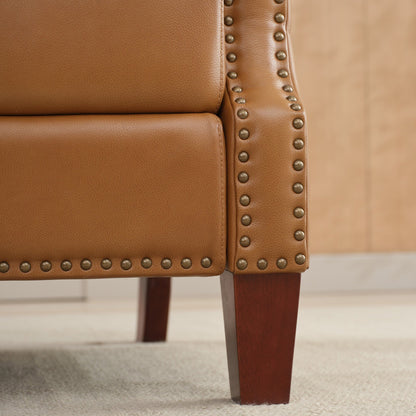 Fauteuil inclinable en cuir véritable avec dossier multi-angles et pieds en bois massif
