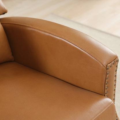 Fauteuil inclinable en cuir véritable avec dossier multi-angles et pieds en bois massif