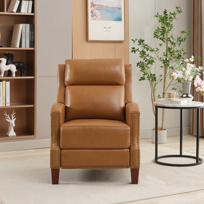 Fauteuil inclinable en cuir véritable avec dossier multi-angles et pieds en bois massif