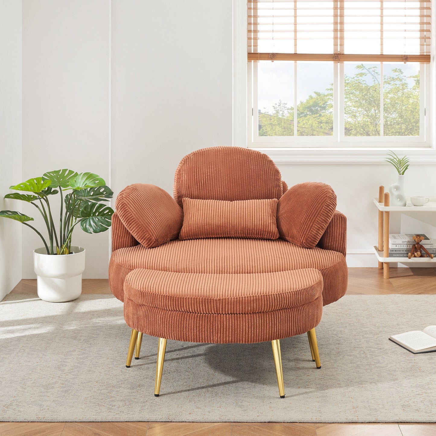 Fauteuil simple Cozy 43 avec 3 coussins - Tissu velours côtelé confortable pour salle de réunion et usage domestique