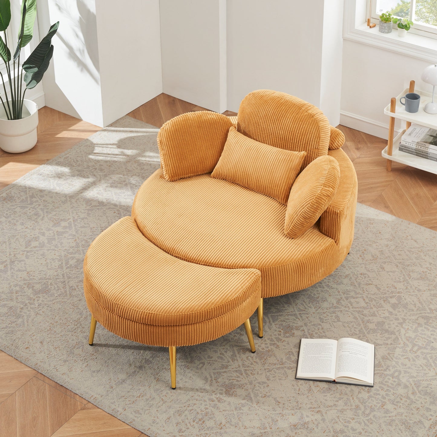 Fauteuil simple Cozy 43 avec 3 coussins - Tissu velours côtelé confortable pour salle de réunion et usage domestique