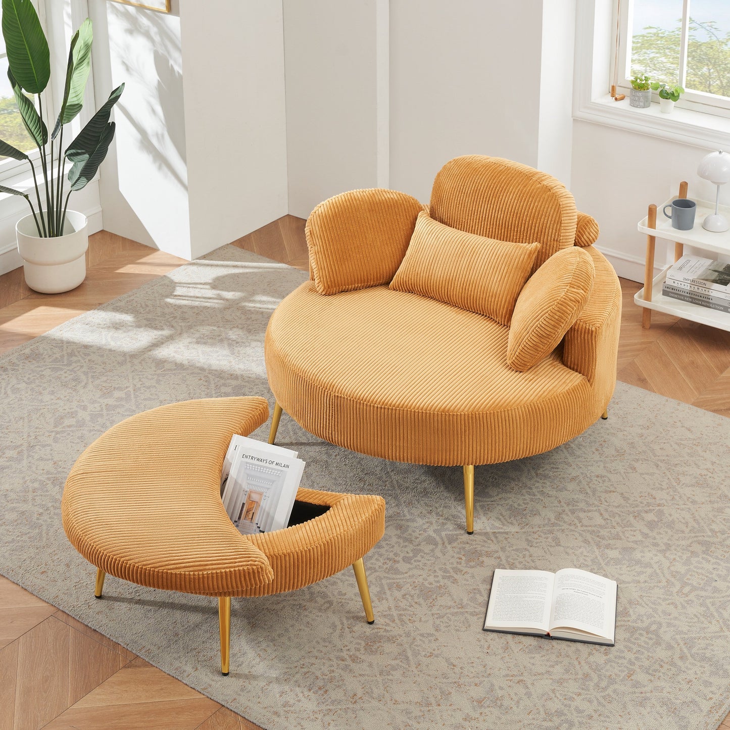 Fauteuil simple Cozy 43 avec 3 coussins - Tissu velours côtelé confortable pour salle de réunion et usage domestique