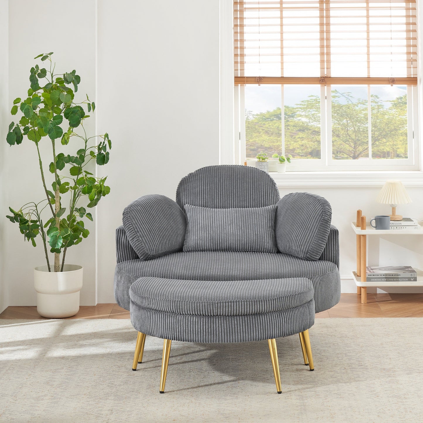 Fauteuil simple Cozy 43 avec 3 coussins - Tissu velours côtelé confortable pour salle de réunion et usage domestique