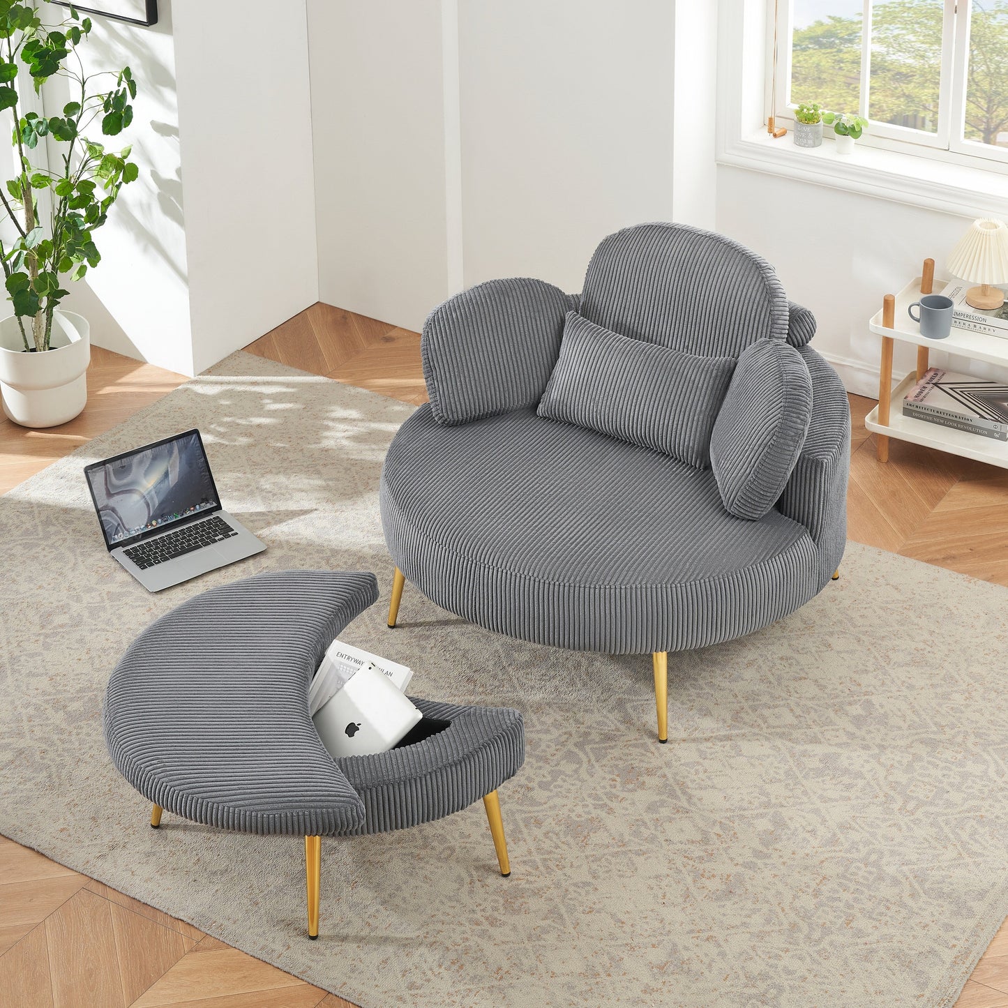 Fauteuil simple Cozy 43 avec 3 coussins - Tissu velours côtelé confortable pour salle de réunion et usage domestique