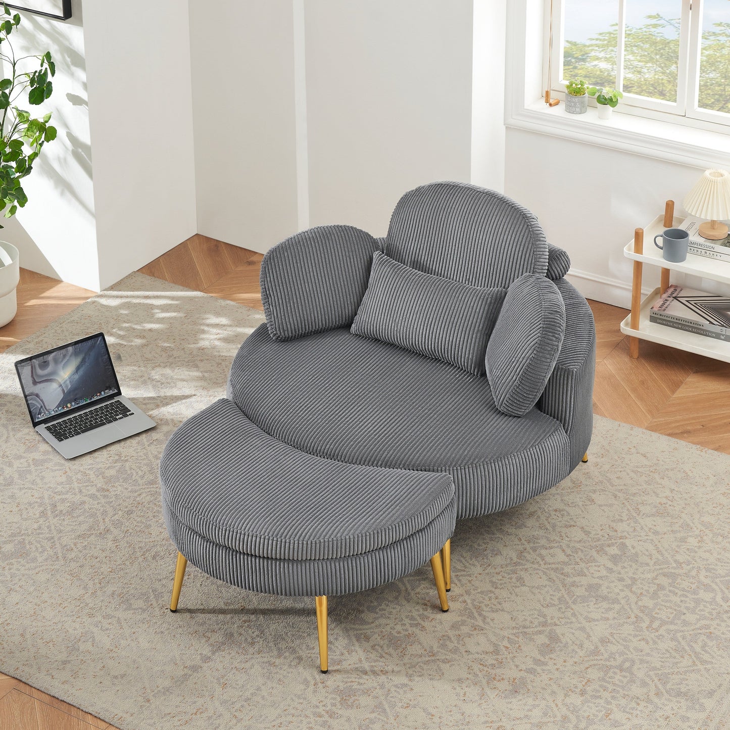 Fauteuil simple Cozy 43 avec 3 coussins - Tissu velours côtelé confortable pour salle de réunion et usage domestique