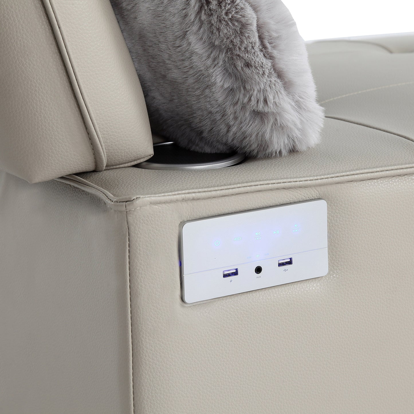 Canapé-lit 3 en 1 en cuir crème moderne 70,86 avec haut-parleur Bluetooth, 2 ports USB et support pour téléphone