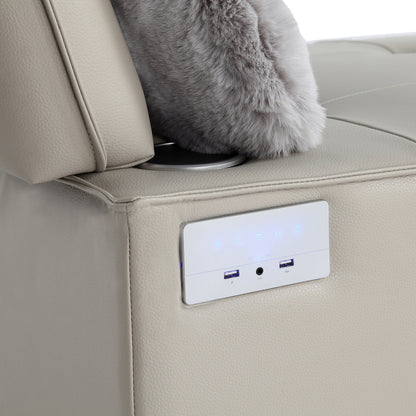 Canapé-lit 3 en 1 en cuir crème moderne 70,86 avec haut-parleur Bluetooth, 2 ports USB et support pour téléphone