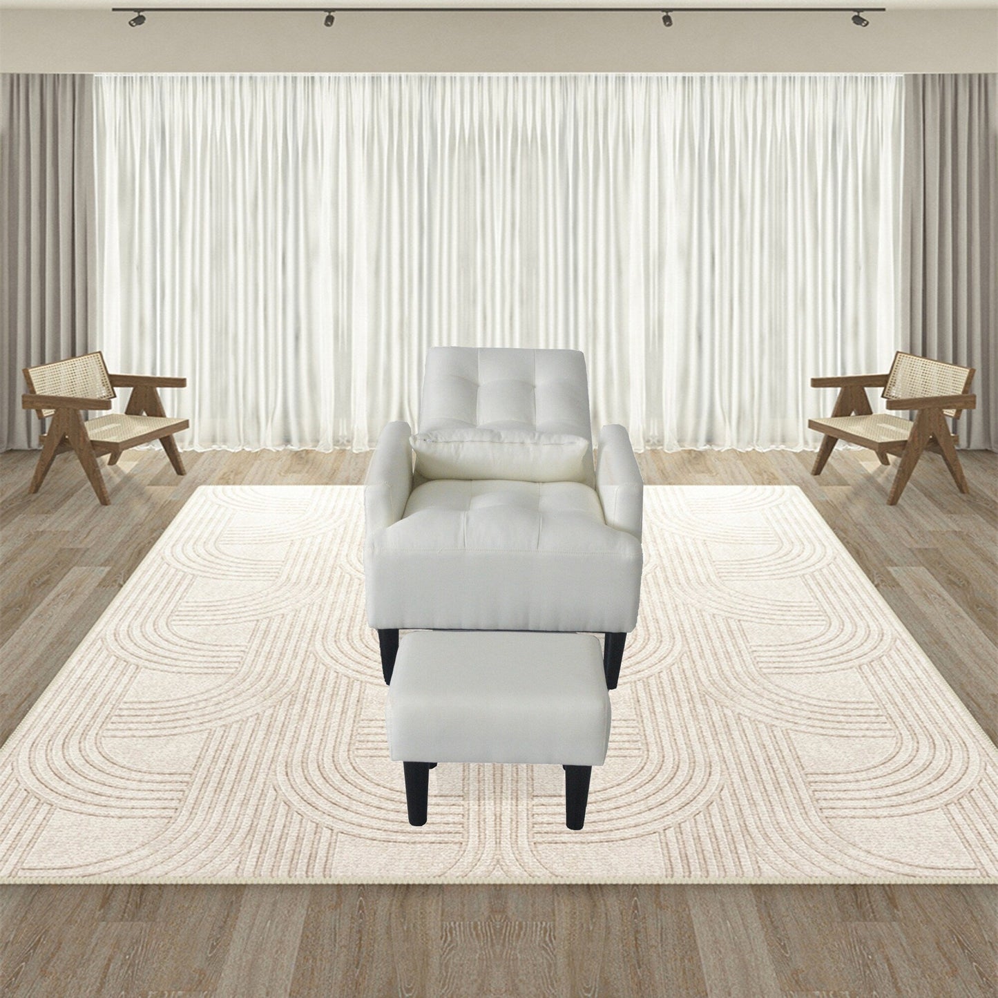 Fauteuil de salon multifonction rembourré à dossier haut, couleur blanc crème, 26,77 po, avec pouf