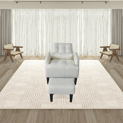Fauteuil de salon multifonction rembourré à dossier haut, couleur blanc crème, 26,77 po, avec pouf