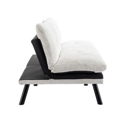 Canapé-lit futon convertible en chenille blanc crème