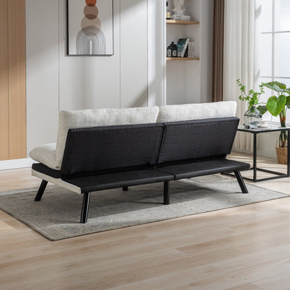 Canapé-lit futon convertible en chenille blanc crème