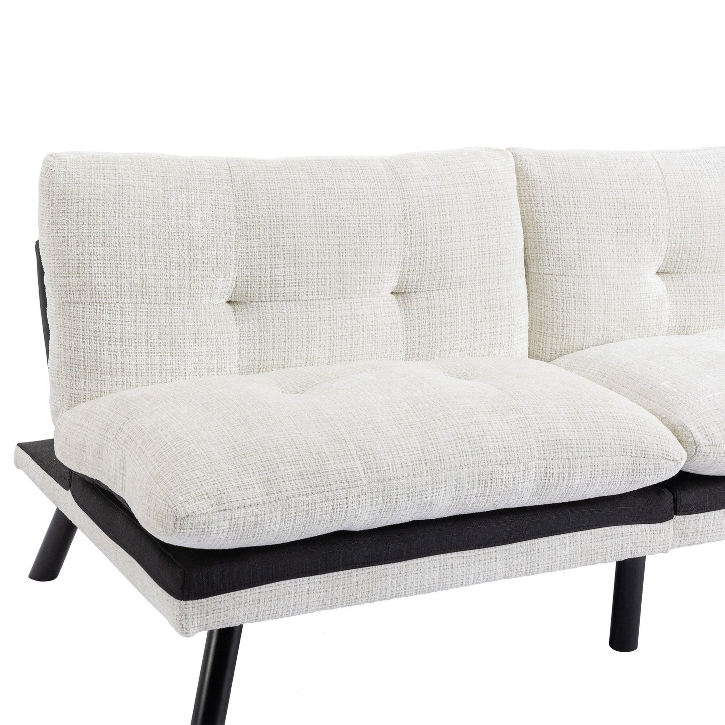 Canapé-lit futon convertible en chenille blanc crème