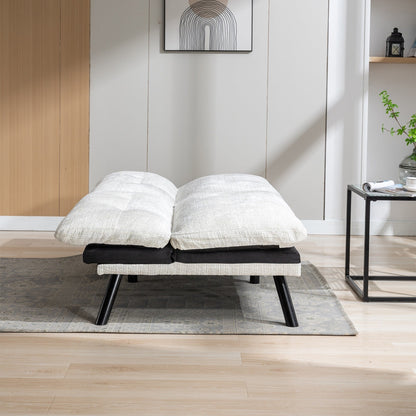Canapé-lit futon convertible en chenille blanc crème