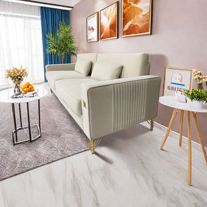 Canapé 3 places en velours blanc crème avec touches dorées