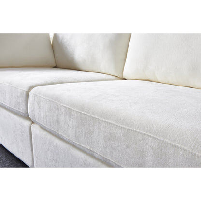 Canapé modulable 3 places en chenille blanc crème 112,99 $ avec cadre en bois massif pour salon