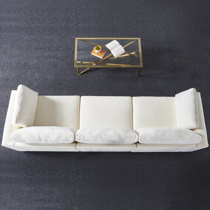 Canapé modulable 3 places en chenille blanc crème avec cadre en bois