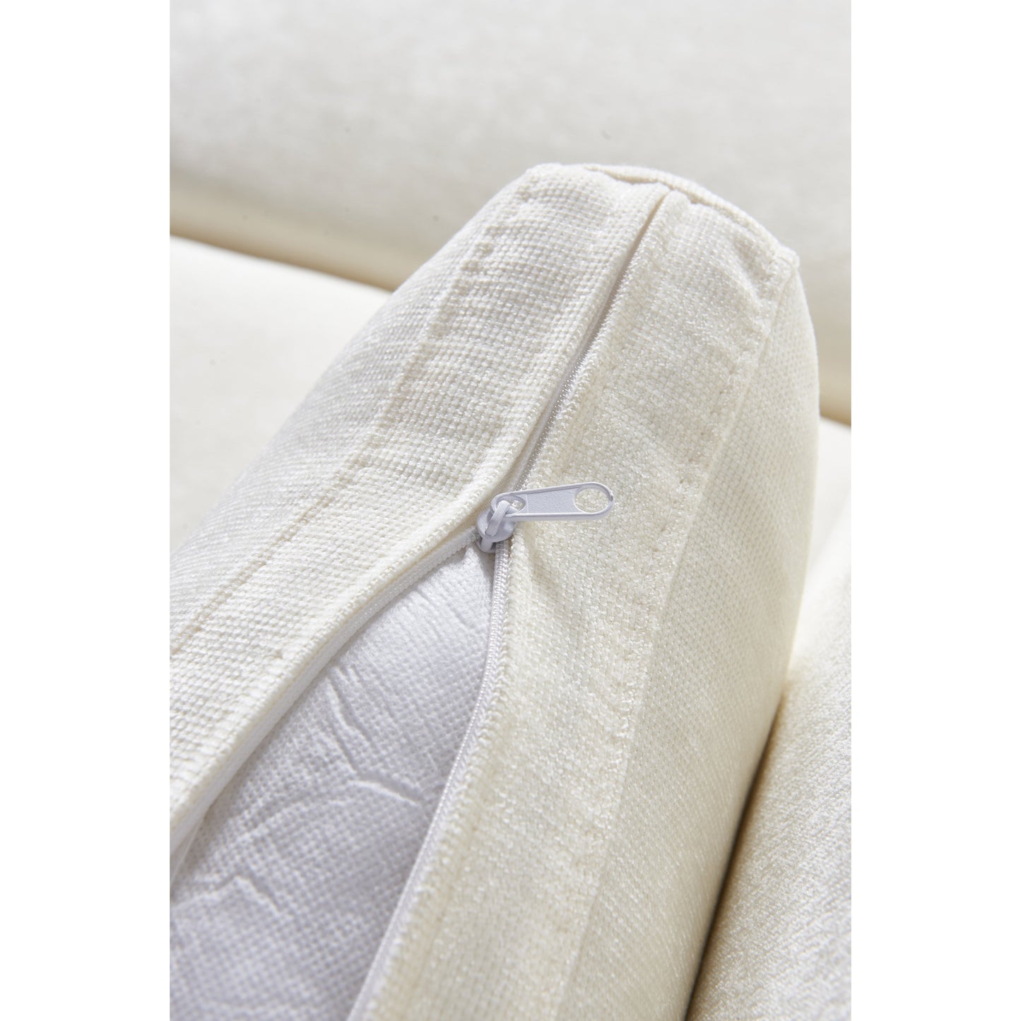 Canapé modulable en chenille blanc crème avec cadre en bois