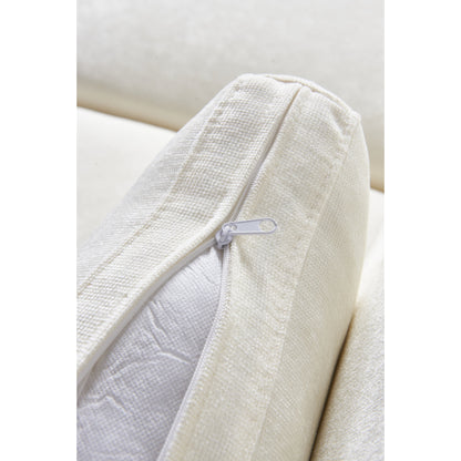 Canapé modulable en chenille blanc crème avec cadre en bois