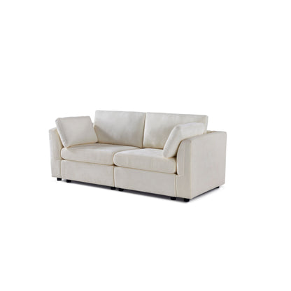 Canapé modulable en chenille blanc crème avec cadre en bois