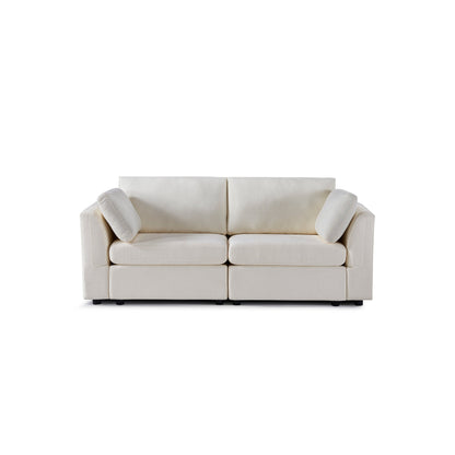 Canapé modulable en chenille blanc crème avec cadre en bois