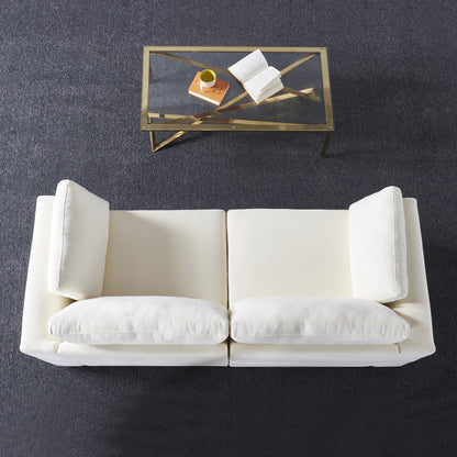 Canapé modulable en chenille blanc crème avec cadre en bois