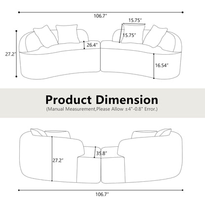 Canapé quatre places incurvé blanc en éponge à compression intégrale, canapé compact sans assemblage pour petits espaces et appartements