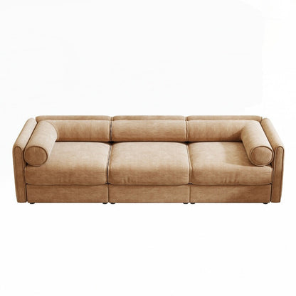 Canapé en chenille avec dossier et accoudoirs cylindriques et siège de rangement