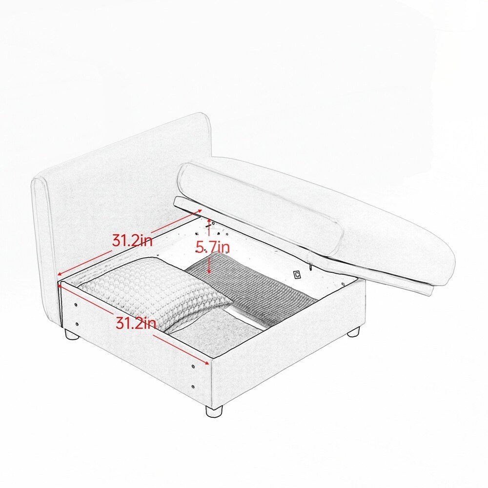 Canapé en chenille avec dossier et accoudoirs cylindriques et siège de rangement