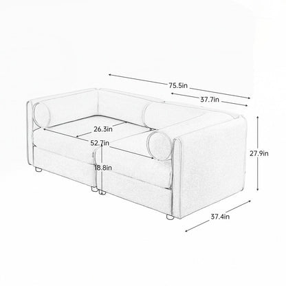 Canapé en chenille avec dossier et accoudoirs cylindriques et siège de rangement