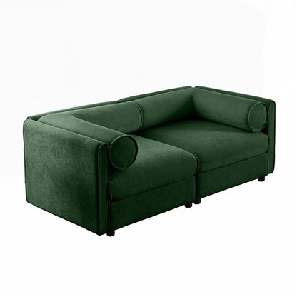 Canapé en chenille avec dossier et accoudoirs cylindriques et siège de rangement