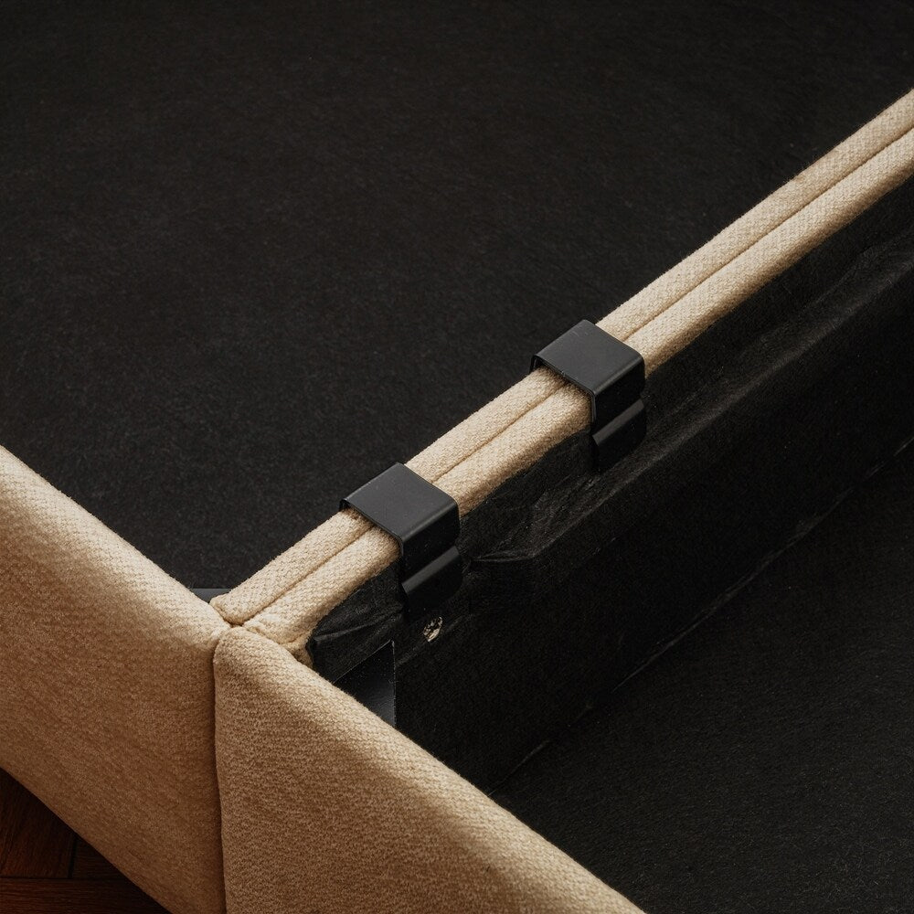 Canapé en chenille avec dossier et accoudoirs cylindriques et siège de rangement