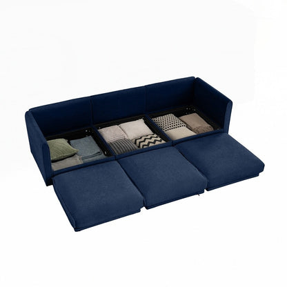 Canapé en chenille avec dossier et accoudoirs cylindriques et siège de rangement