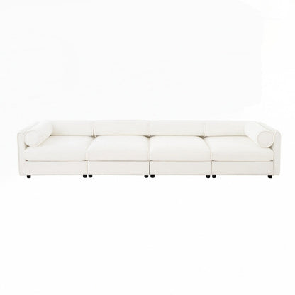 Canapé en chenille avec dossier et accoudoirs cylindriques et siège de rangement