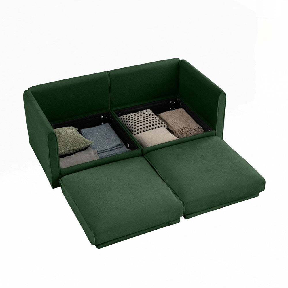 Canapé en chenille avec dossier et accoudoirs cylindriques et siège de rangement