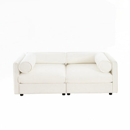 Canapé en chenille avec dossier et accoudoirs cylindriques et siège de rangement